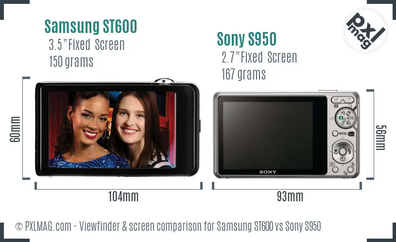 Samsung ST600 vs Sony S950 Screen and Viewfinder comparison