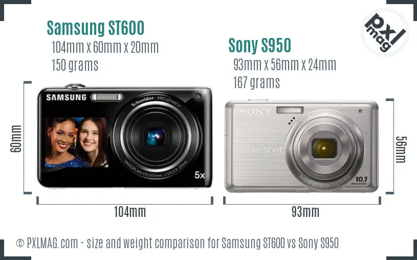 Samsung ST600 vs Sony S950 size comparison