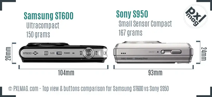 Samsung ST600 vs Sony S950 top view buttons comparison