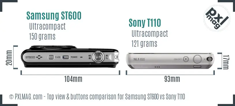 Samsung ST600 vs Sony T110 top view buttons comparison