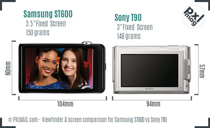 Samsung ST600 vs Sony T90 Screen and Viewfinder comparison