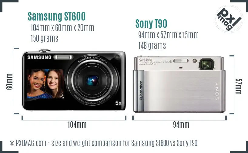 Samsung ST600 vs Sony T90 size comparison