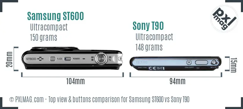 Samsung ST600 vs Sony T90 top view buttons comparison