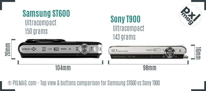 Samsung ST600 vs Sony T900 top view buttons comparison