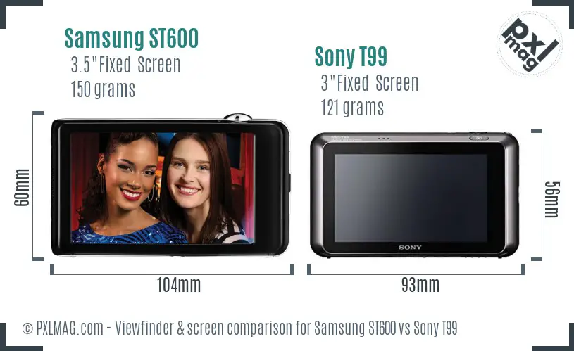 Samsung ST600 vs Sony T99 Screen and Viewfinder comparison
