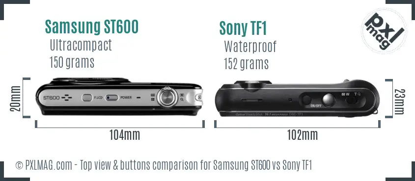 Samsung ST600 vs Sony TF1 top view buttons comparison