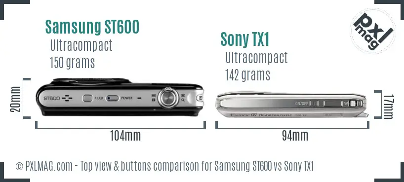Samsung ST600 vs Sony TX1 top view buttons comparison