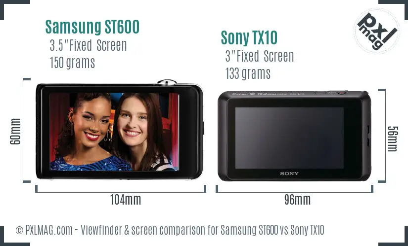 Samsung ST600 vs Sony TX10 Screen and Viewfinder comparison