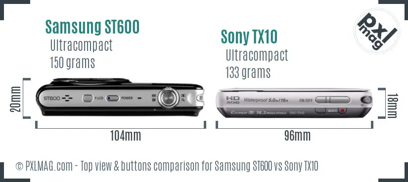 Samsung ST600 vs Sony TX10 top view buttons comparison