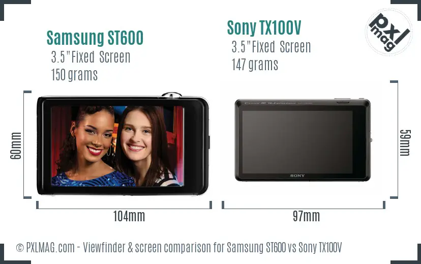 Samsung ST600 vs Sony TX100V Screen and Viewfinder comparison