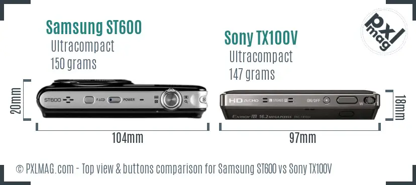 Samsung ST600 vs Sony TX100V top view buttons comparison