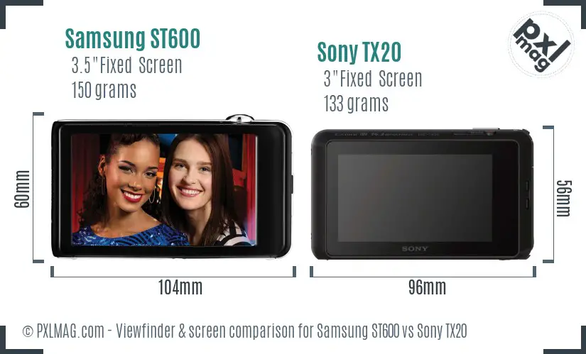 Samsung ST600 vs Sony TX20 Screen and Viewfinder comparison