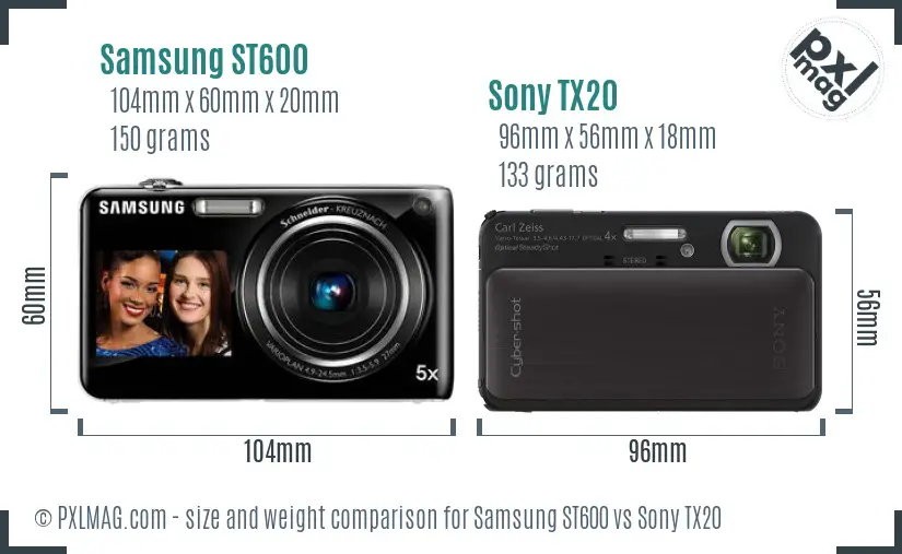 Samsung ST600 vs Sony TX20 size comparison