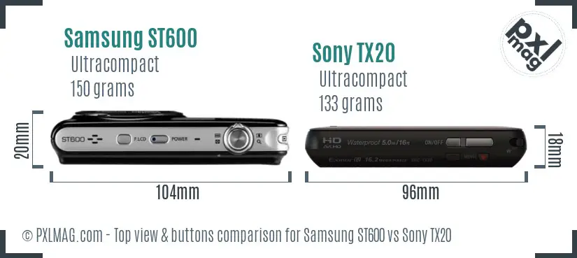Samsung ST600 vs Sony TX20 top view buttons comparison