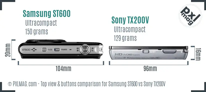 Samsung ST600 vs Sony TX200V top view buttons comparison