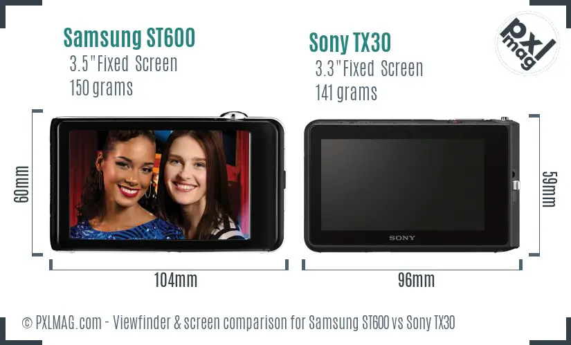 Samsung ST600 vs Sony TX30 Screen and Viewfinder comparison