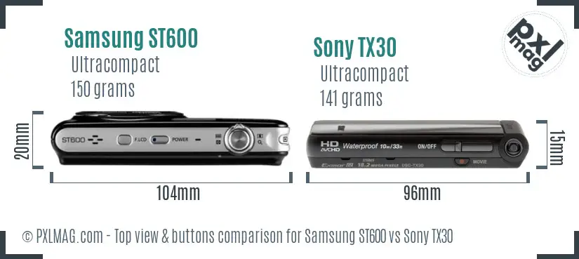 Samsung ST600 vs Sony TX30 top view buttons comparison