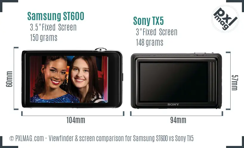 Samsung ST600 vs Sony TX5 Screen and Viewfinder comparison