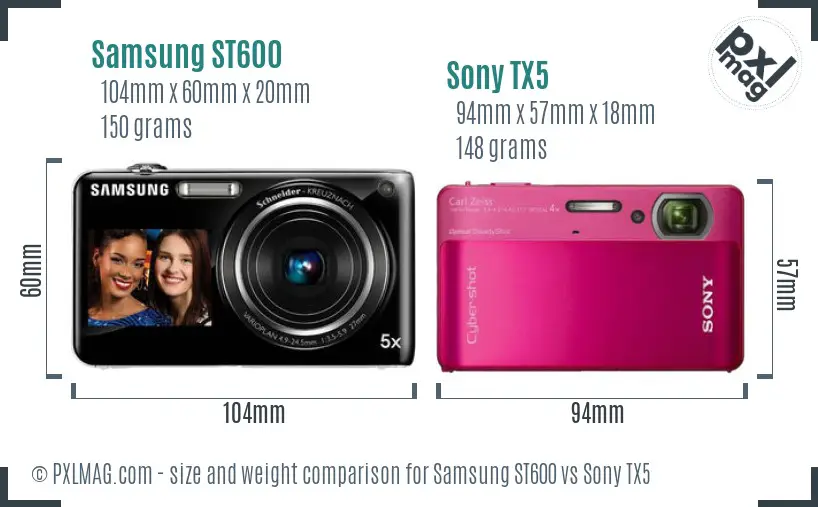 Samsung ST600 vs Sony TX5 size comparison