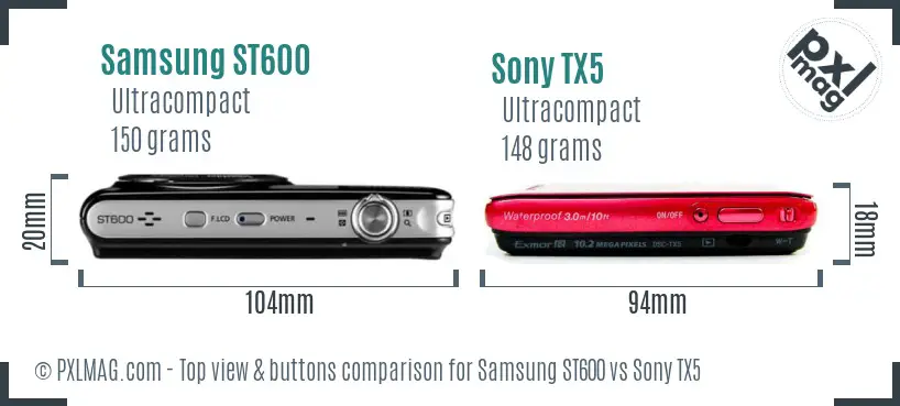 Samsung ST600 vs Sony TX5 top view buttons comparison