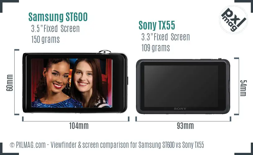 Samsung ST600 vs Sony TX55 Screen and Viewfinder comparison