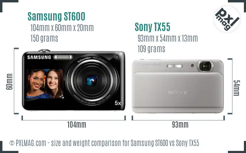Samsung ST600 vs Sony TX55 size comparison