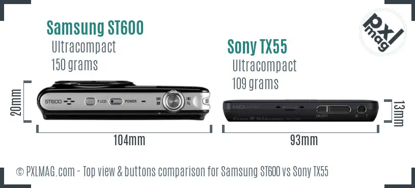 Samsung ST600 vs Sony TX55 top view buttons comparison