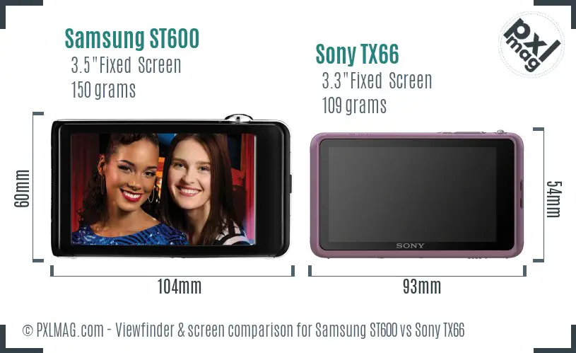 Samsung ST600 vs Sony TX66 Screen and Viewfinder comparison