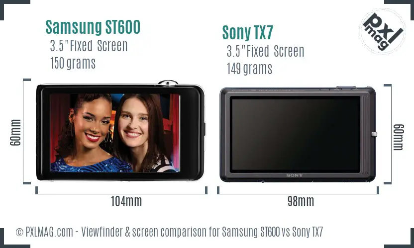 Samsung ST600 vs Sony TX7 Screen and Viewfinder comparison