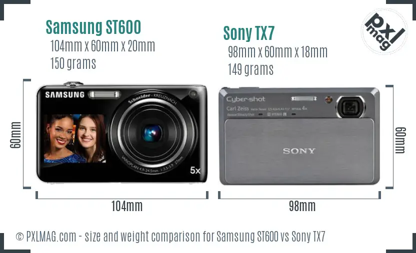 Samsung ST600 vs Sony TX7 size comparison