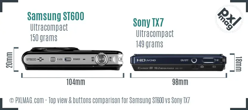 Samsung ST600 vs Sony TX7 top view buttons comparison