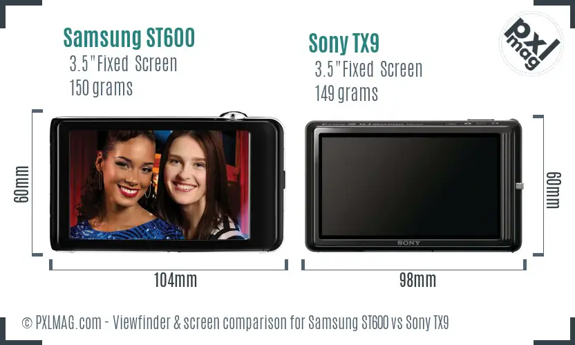 Samsung ST600 vs Sony TX9 Screen and Viewfinder comparison