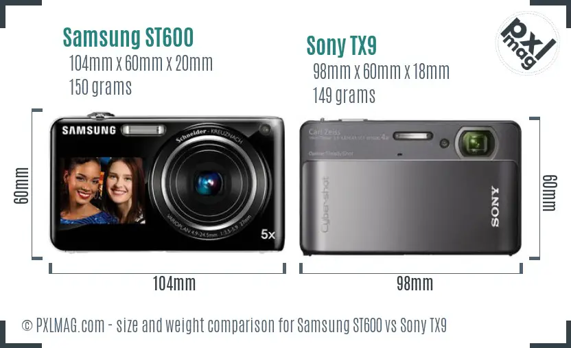 Samsung ST600 vs Sony TX9 size comparison