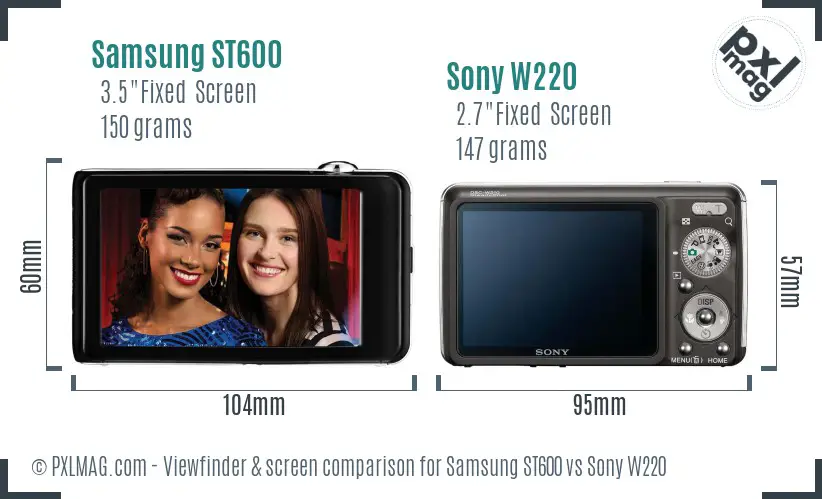 Samsung ST600 vs Sony W220 Screen and Viewfinder comparison