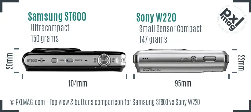 Samsung ST600 vs Sony W220 top view buttons comparison