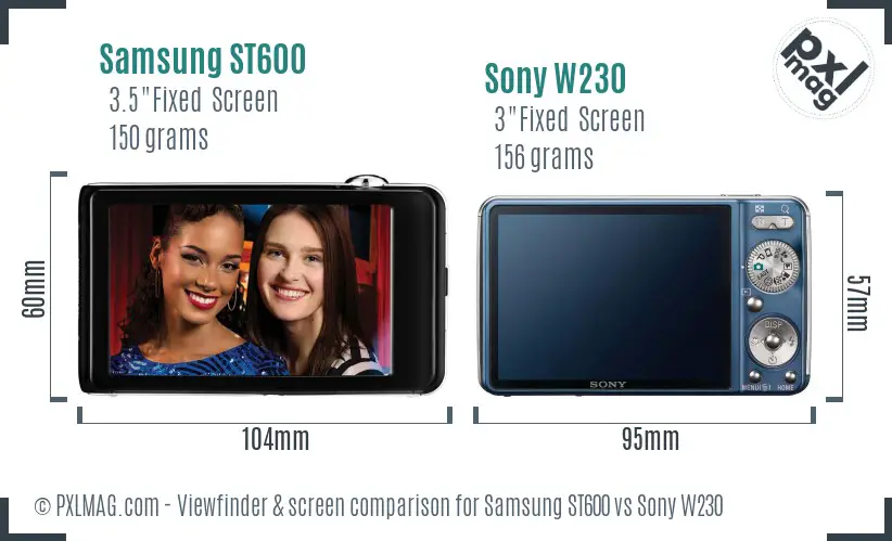 Samsung ST600 vs Sony W230 Screen and Viewfinder comparison