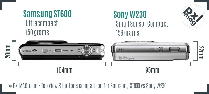 Samsung ST600 vs Sony W230 top view buttons comparison