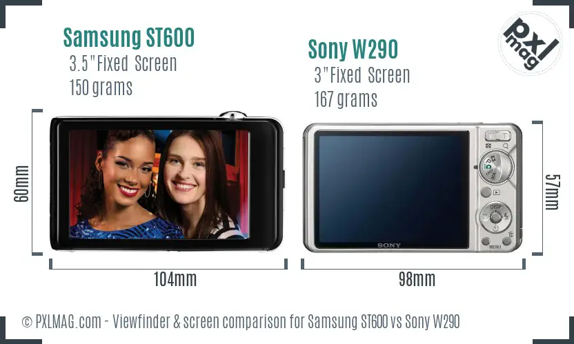 Samsung ST600 vs Sony W290 Screen and Viewfinder comparison