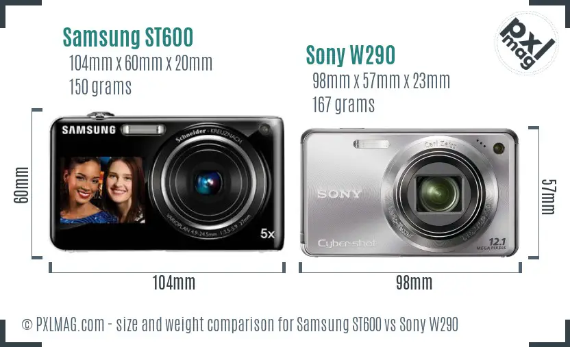 Samsung ST600 vs Sony W290 size comparison