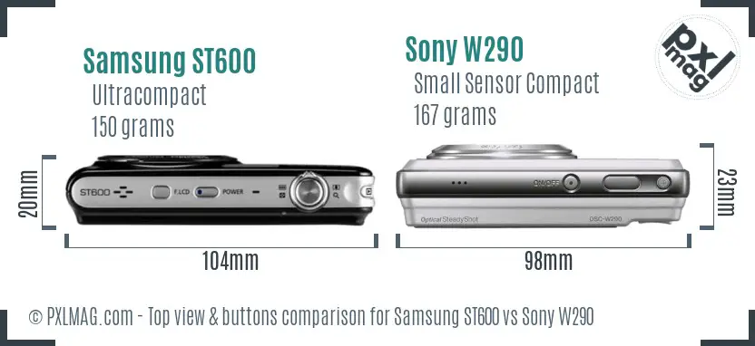 Samsung ST600 vs Sony W290 top view buttons comparison