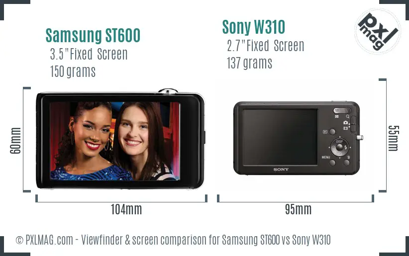 Samsung ST600 vs Sony W310 Screen and Viewfinder comparison