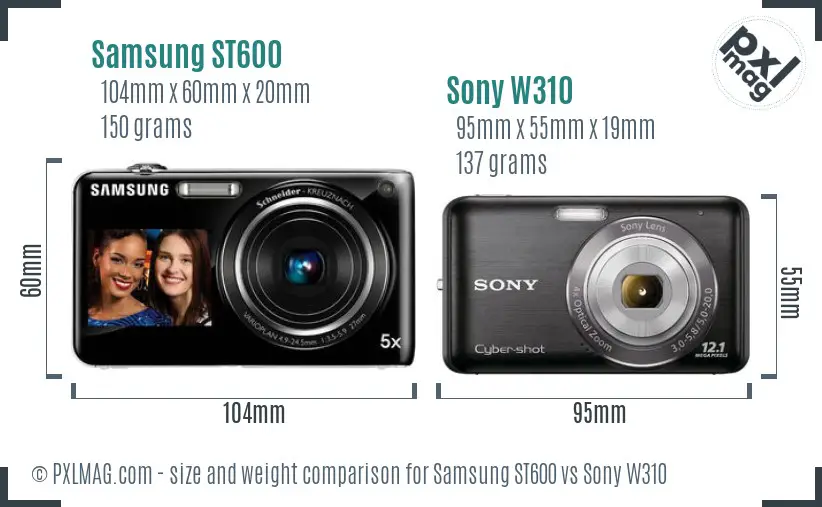 Samsung ST600 vs Sony W310 size comparison
