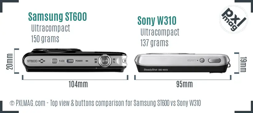Samsung ST600 vs Sony W310 top view buttons comparison