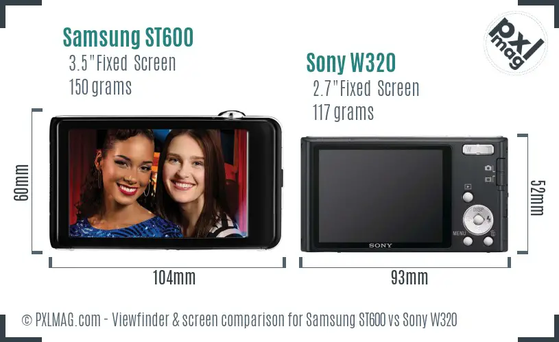 Samsung ST600 vs Sony W320 Screen and Viewfinder comparison