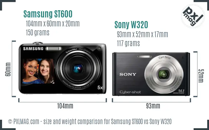 Samsung ST600 vs Sony W320 size comparison