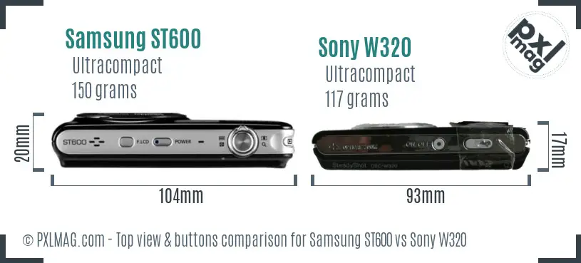 Samsung ST600 vs Sony W320 top view buttons comparison