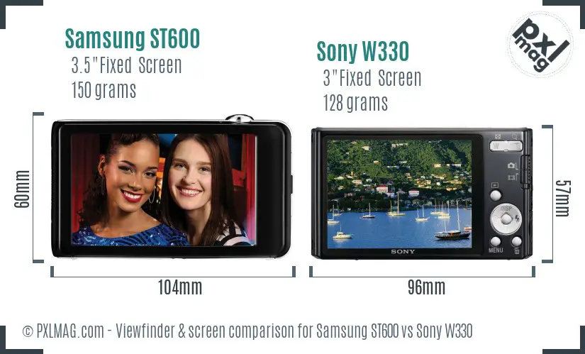 Samsung ST600 vs Sony W330 Screen and Viewfinder comparison