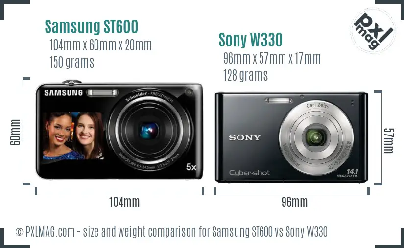 Samsung ST600 vs Sony W330 size comparison