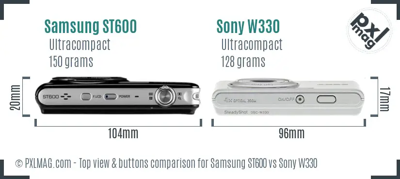 Samsung ST600 vs Sony W330 top view buttons comparison