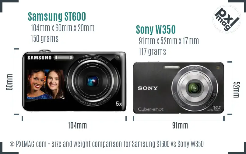 Samsung ST600 vs Sony W350 size comparison